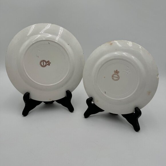 Vintage John Maddock and Sons Royal Vitreous Peacock Dessert Plate set of two - Picture 6 of 15